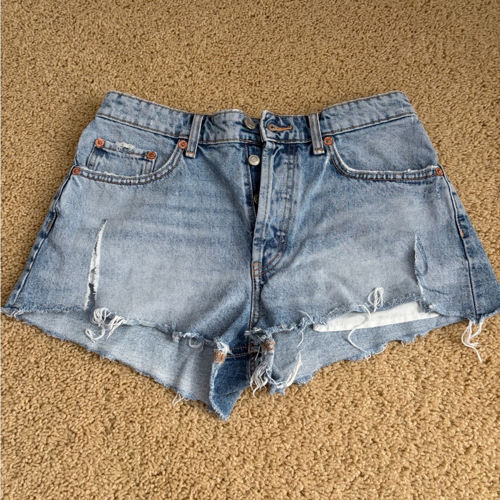Zara Light Blue Distressed Jean Shorts